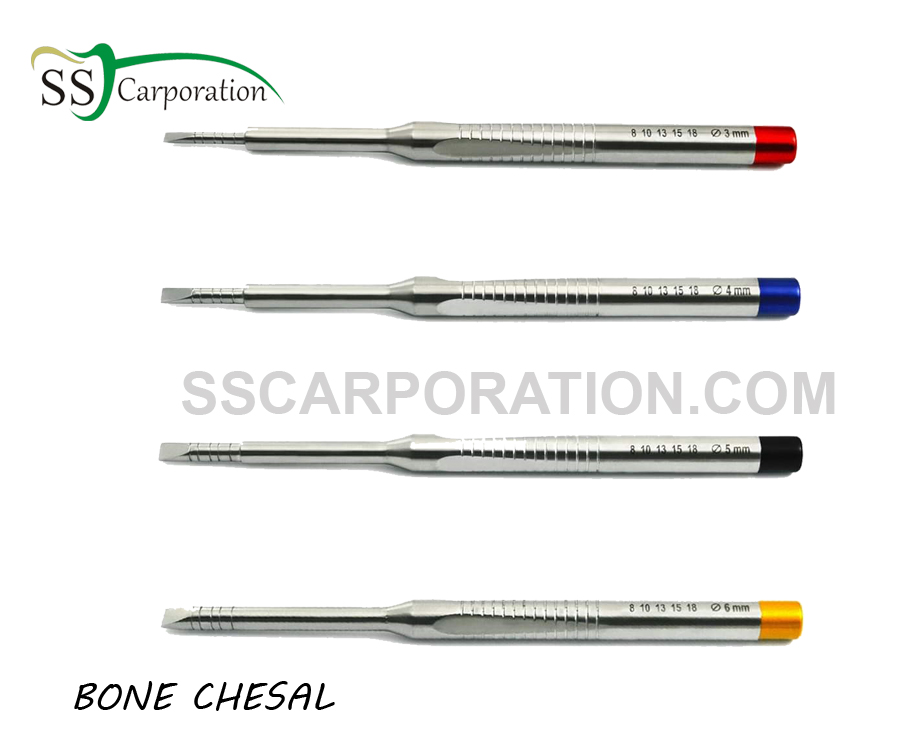 MEDENTRA UK 4-Piece Dental Bone Splitting Chisel Set - Straight & Curved For Surgery